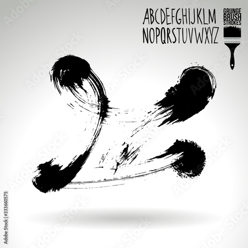 Black brush stroke and texture. Grunge vector abstract hand - painted element. Underline and border design.