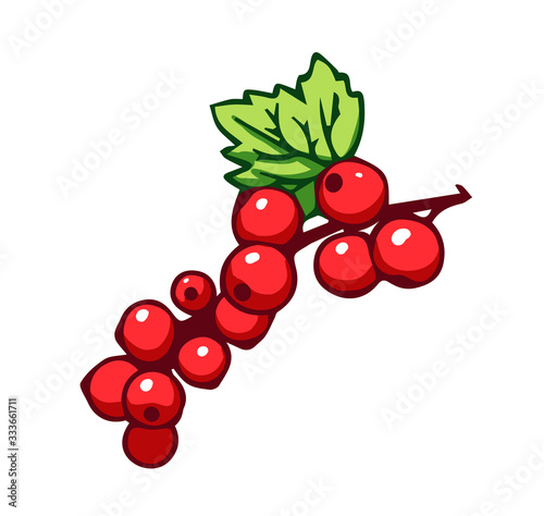 Branch of red currant. Cartoon vector icon isolated on white background.