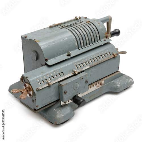 Grey vintage mechanical pinwheel calculator