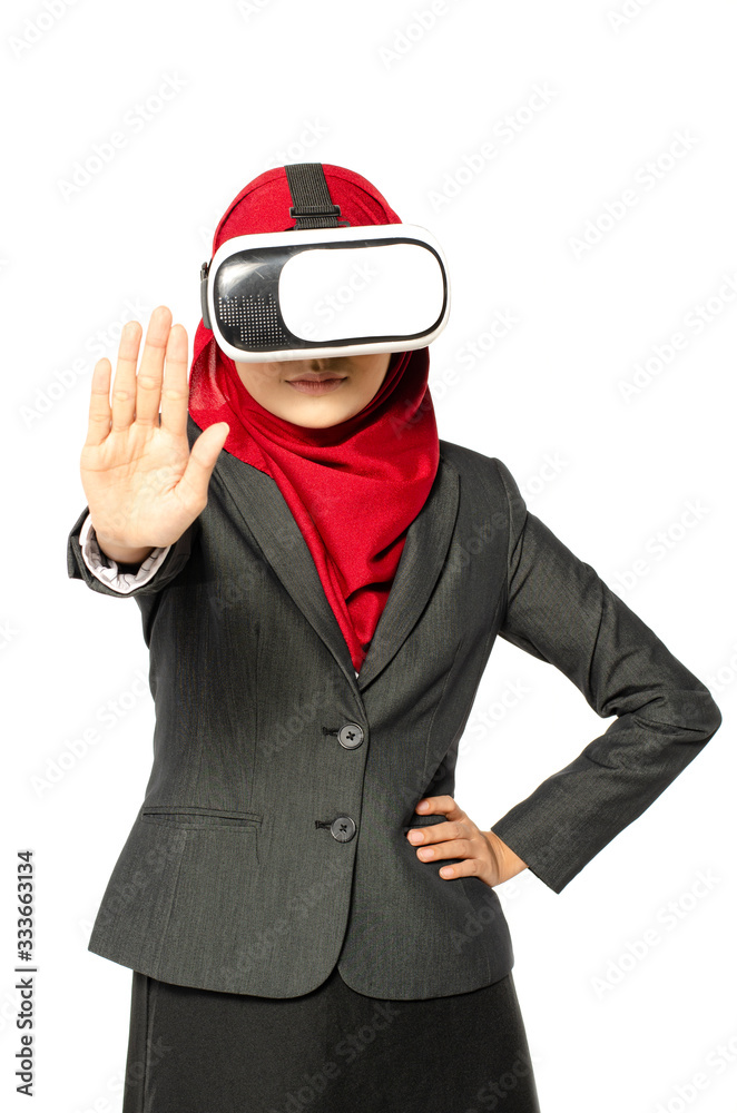 amazed young women wearing virtual reality goggle for communication concept amazed young women wearing virtual reality goggle for communication concept