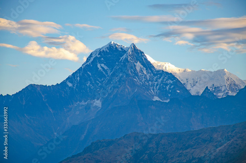 Landscape Himalayas in Nepal beautiful mountains amid blue sky © rosetata