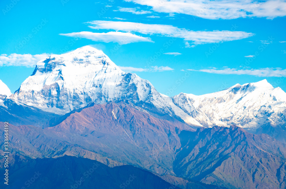 Landscape Himalayas in Nepal beautiful mountains amid blue sky