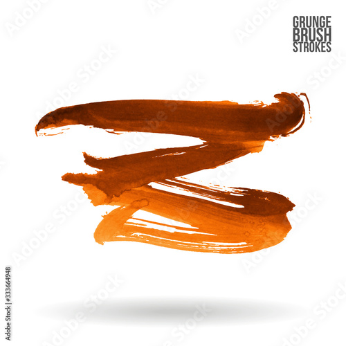 Orange brush stroke and texture. Grunge vector abstract hand - painted element. Underline and border design.