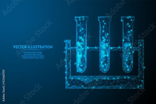 Medical chemical glass test tube. The concept of taking tests for the virus and bacteria. Innovative medical testing technology. 3d low poly wireframe vector illustration.