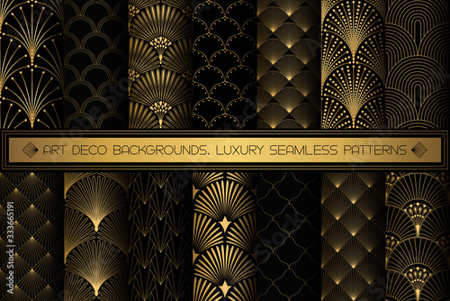 Art Deco Patterns. Seamless black and gold backgrounds