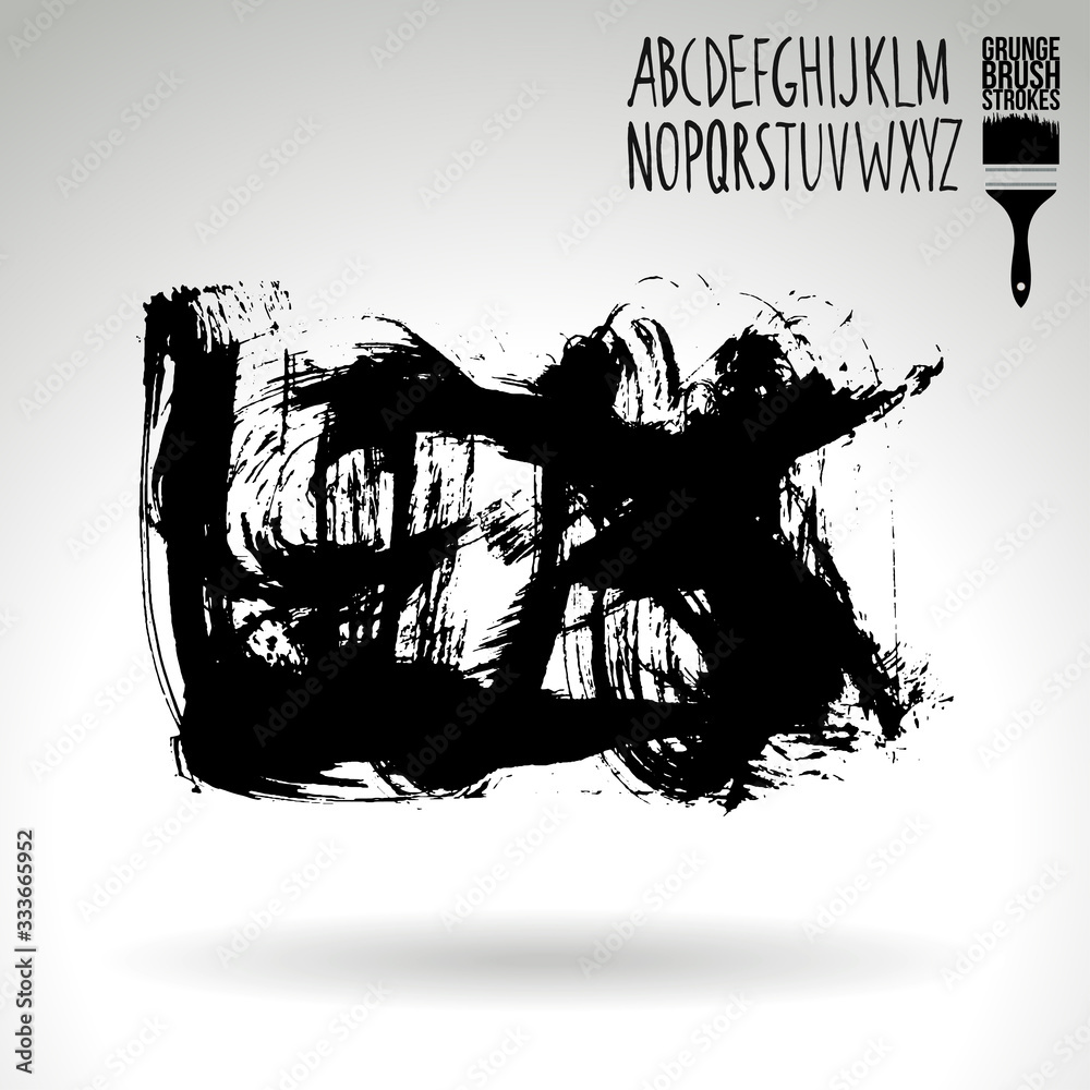 Black brush stroke and texture. Grunge vector abstract hand - painted element. Underline and border design.