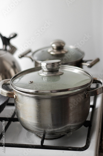 saucepan on the white gas stove