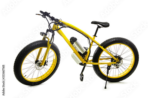 Yellow electric bike on white background.Sport bike