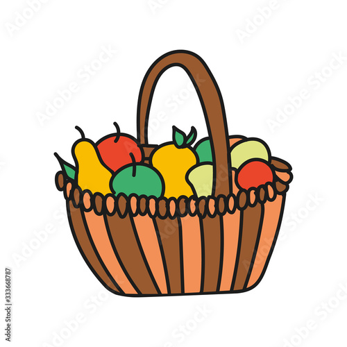 Wicker basket with a vector fruit outline icon.