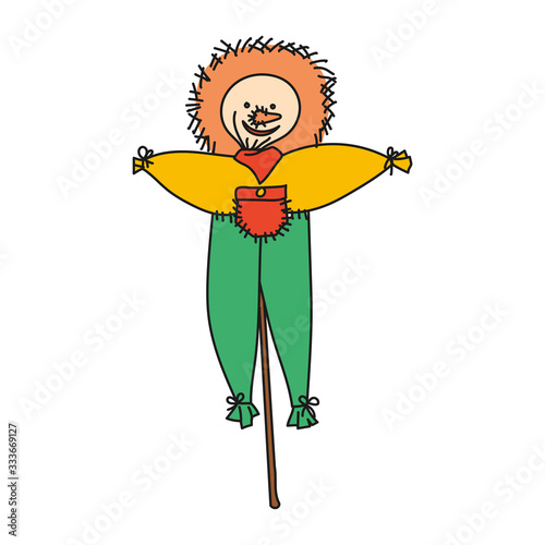 Simplified colored illustration of a garden Scarecrow on a white background.
