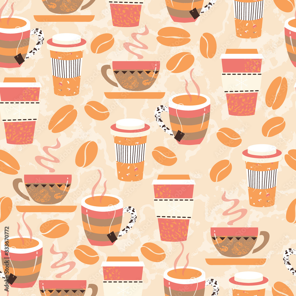 Morning Tea and Coffee Vector Seamless Pattern