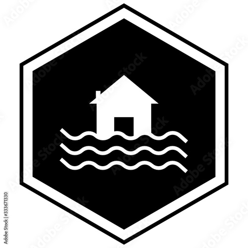 High Flood Area Warning Sign Vector Icon Design Glyph concept, Natural Disaster Signage on white background,