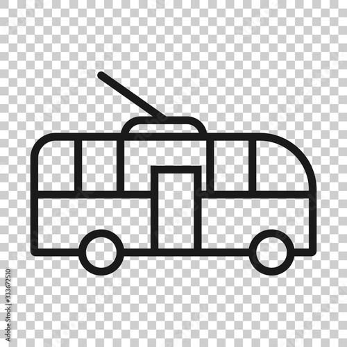 Trolleybus icon in flat style. Trolley bus vector illustration on white isolated background. Autobus vehicle business concept.