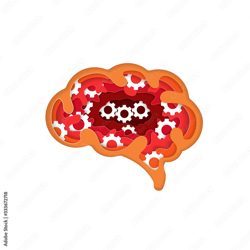 illustration vector graphic of brain thinking with papercut effect, perfect for background, symbol, logo, design, etc