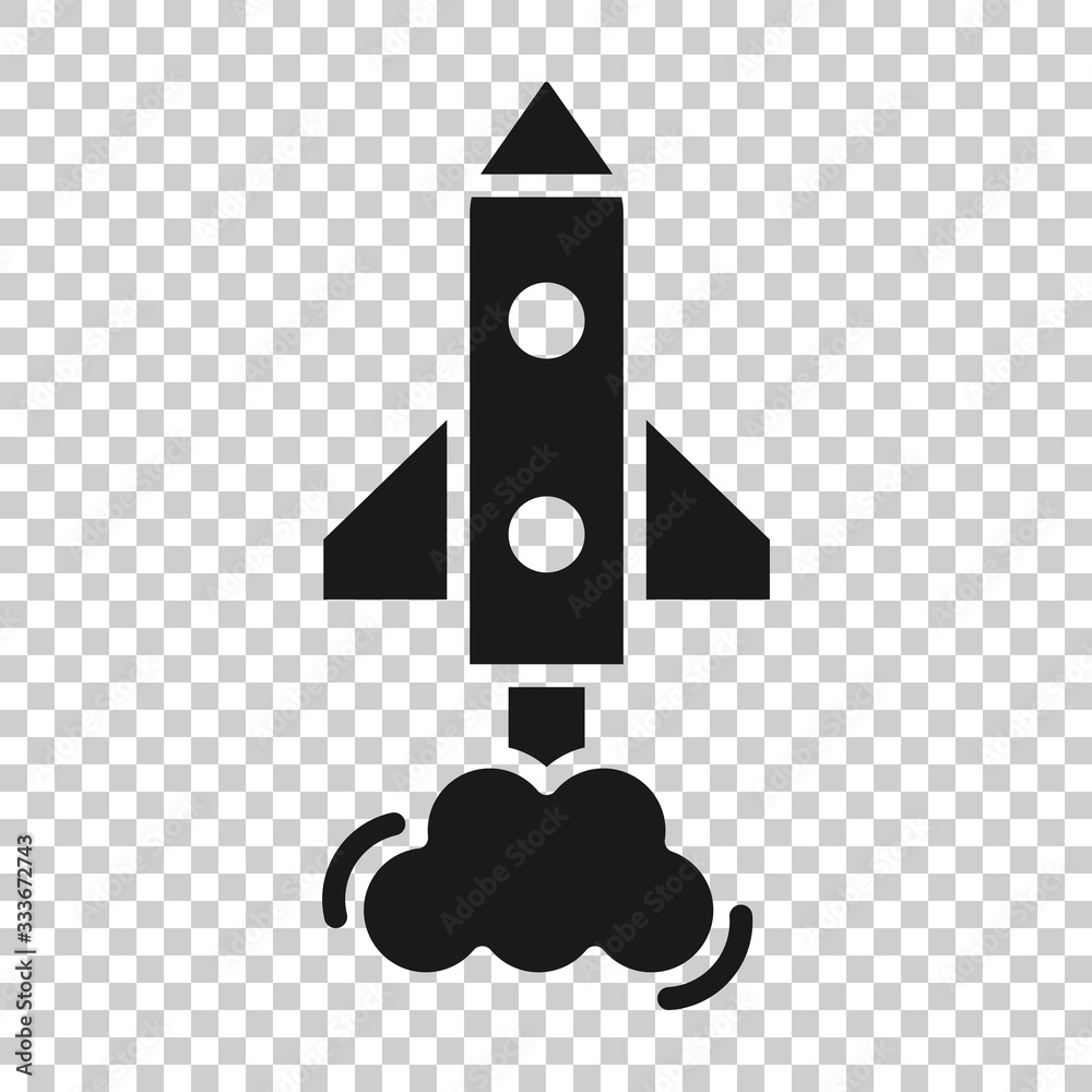 Fototapeta premium Rocket icon in flat style. Spaceship launch vector illustration on white isolated background. Sputnik business concept.