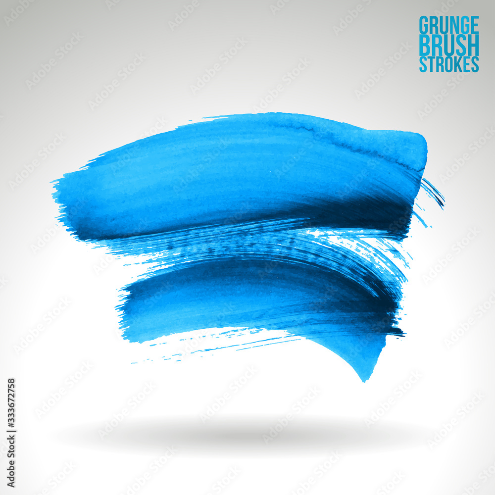 Blue brush stroke and texture. Grunge vector abstract hand - painted element. Underline and border design.