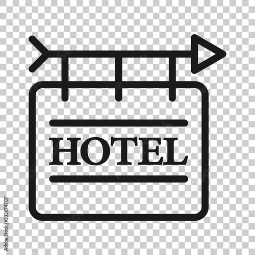 Hotel sign icon in flat style. Inn vector illustration on white isolated background. Hostel room information business concept.