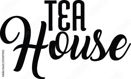 Tea House Creative Black Color lettering on white background.
