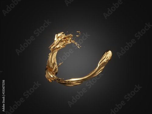 Abstract splash of liquid gold on black background. 3d rendering - illustration.