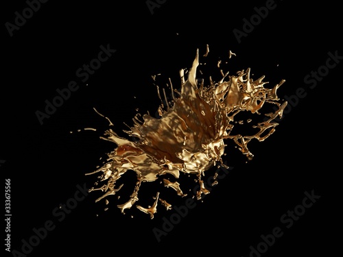 Fototapeta Naklejka Na Ścianę i Meble -  Abstract splash of liquid gold on black background. 3d rendering - illustration.