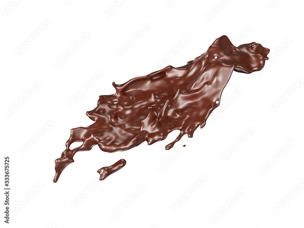 Chocolate splash isolated on white background. 3d rendering - illustration. Chocolate splash isolated on white background. 3d rendering - illustration.