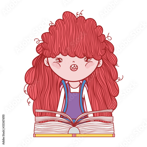 little girl reading book literature cartoon