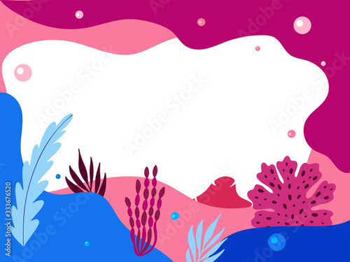 Abstract sea underwater background with copy space for text. Merine ocean life. Vector illustration of undersea life