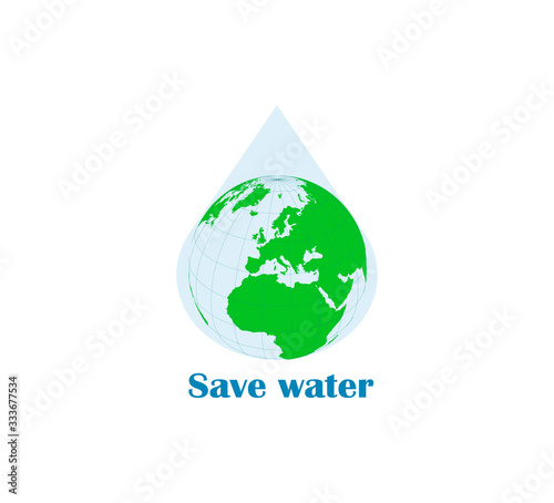 Big blob with globe closeup isolated - save water vector illustration, social aspect