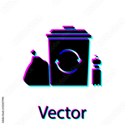 Black Recycle bin with recycle symbol icon isolated on white background. Trash can icon. Garbage bin sign. Recycle basket. Vector Illustration