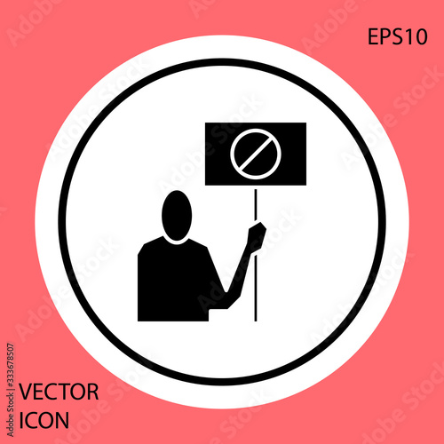 Black Nature saving protest icon isolated on red background. Earth planet protection, environmental issues demonstration. White circle button. Vector Illustration