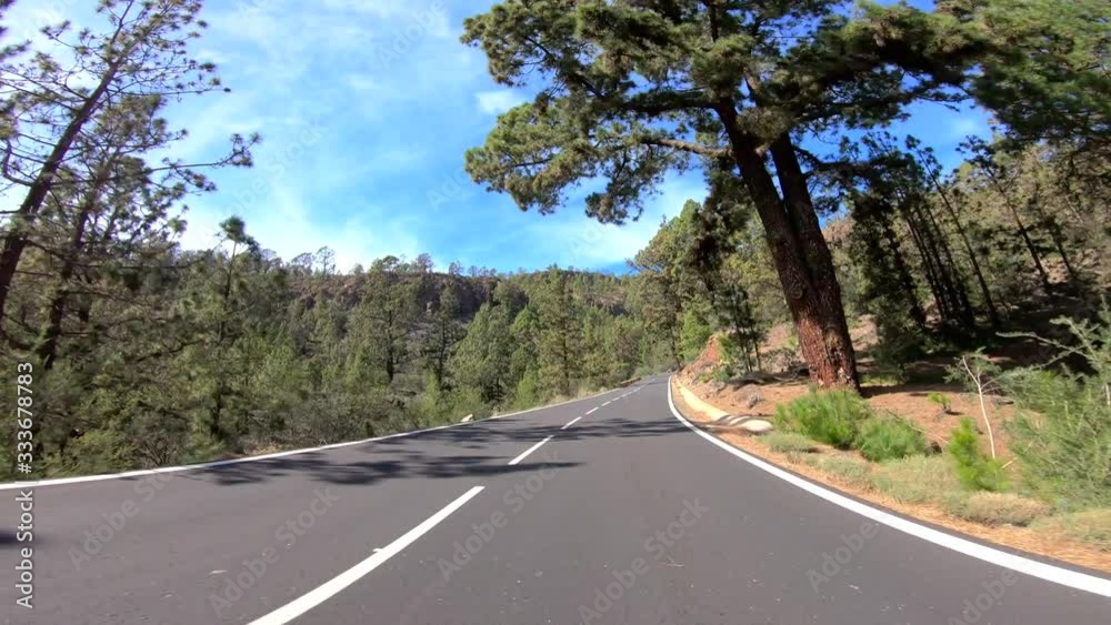 On-board camera on car on the mountain road (TF21), Tenerife, Spain, Canary Islands On-board camera on car on the mountain road (TF21), Tenerife, Spain, Canary Islands