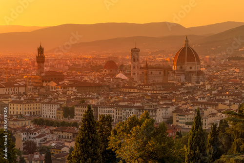 Beautiful wide angle view of sunset over Florence, Italy