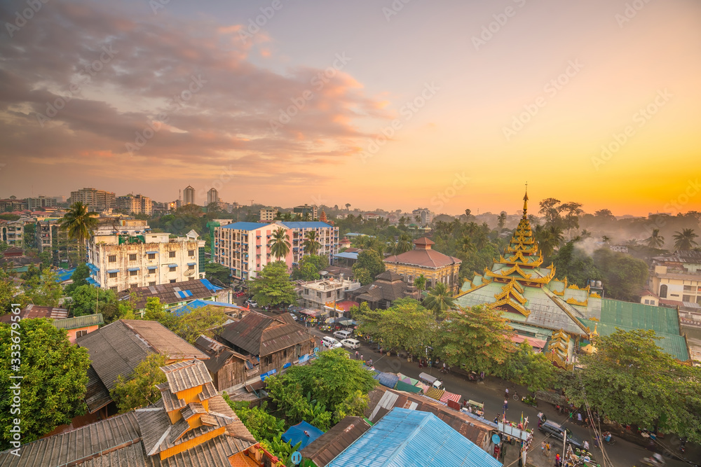 Downtown Yangon skyline in Myanmar