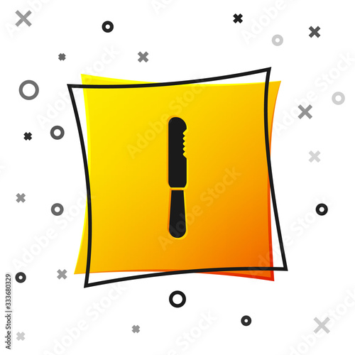 Black Disposable plastic knife icon isolated on white background. Yellow square button. Vector Illustration