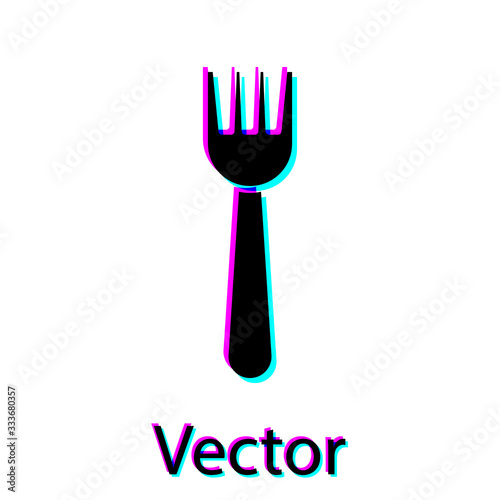 Black Disposable plastic fork icon isolated on white background. Vector Illustration