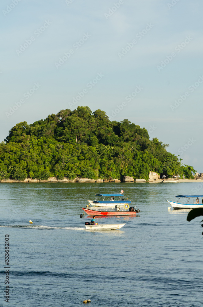 group of speed boat for island hoping activities moored on the Nipah Bay pangkor Island, Malaysia