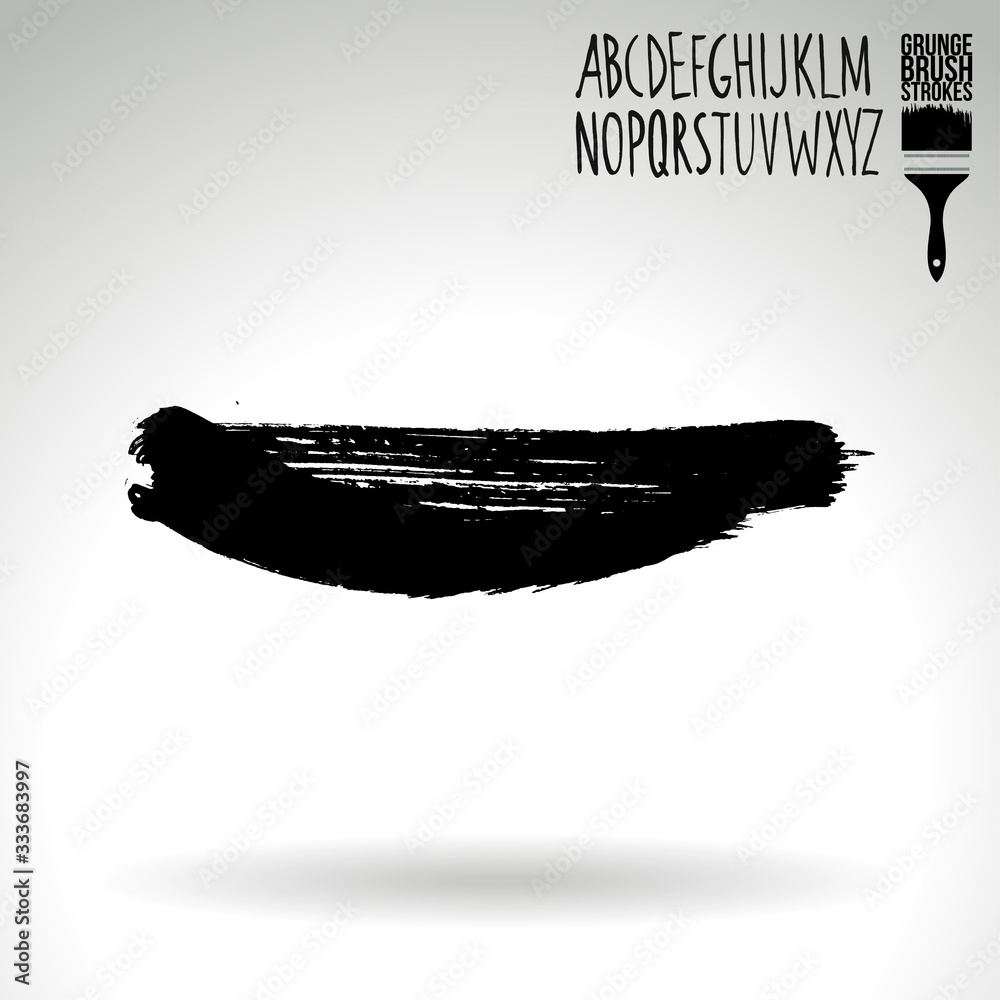 Fototapeta premium Black brush stroke and texture. Grunge vector abstract hand - painted element. Underline and border design.