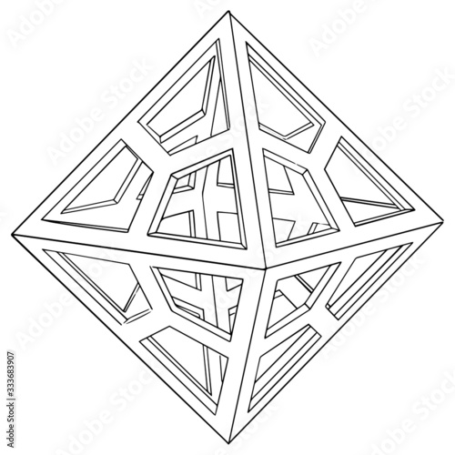Outline sacred geometry shape in minimal style. Vector illustration of volume pyramid