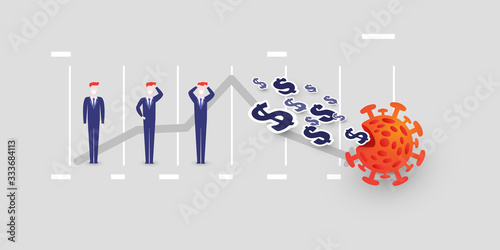 Cost of Coronavirus Pandemic, Virus Cannibalizing Profits and Savings - Impact on the Global Economy,  Businesses Stop Growing, Results Declining - Vector Concept with Chart and Businessmen