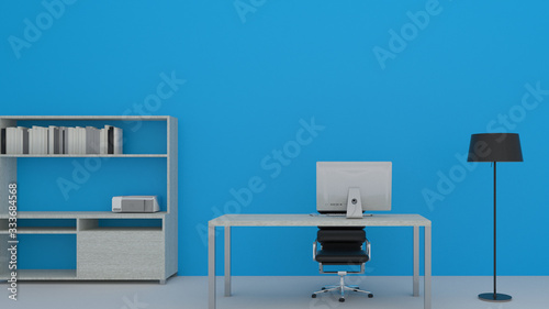 Home office workplace mess concept with laptop mockup and other objects  . 3D Rendering.Work from home concept. set of isometric interior working rooms of the house. © anon