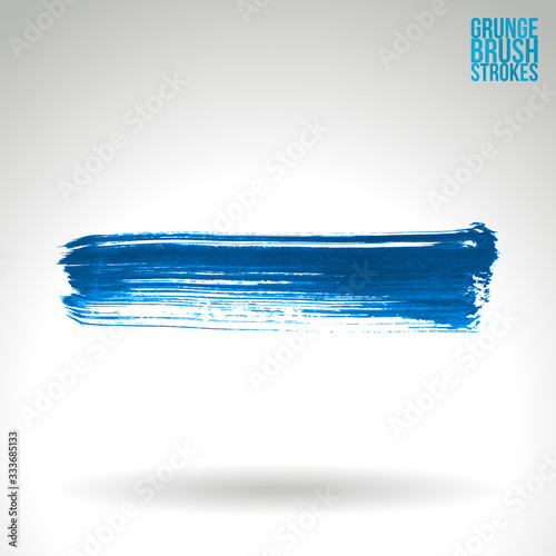 Blue brush stroke and texture. Grunge vector abstract hand - painted element. Underline and border design.