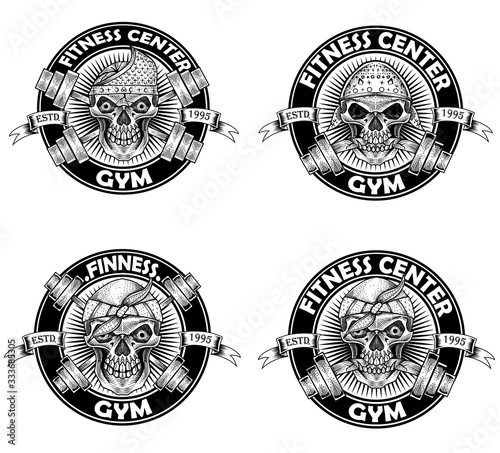 Set vintage skull logo for gym/fitness-Vector