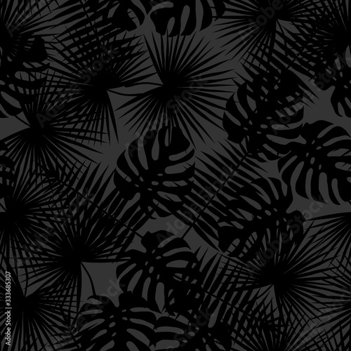 Black tropical seamless pattern. Perfect for wallpapers, pattern fills, web page backgrounds, surface textures, textile. Black design