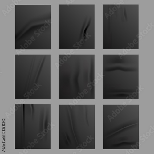 Vector illustration object. Badly glued black paper. Crumpled poster. Vector graphics can be applied to any objects with a blending mode for the effect of crumpled wet paper. wrinkled poster template