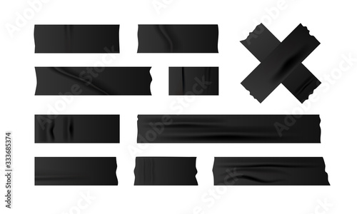Adhesive tape set on white background. Realistic duct tape, scotch stripes