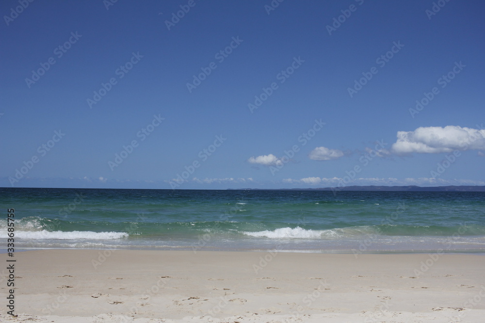 Tropical beach turquoise water in summer day. Bribie island. Australia 