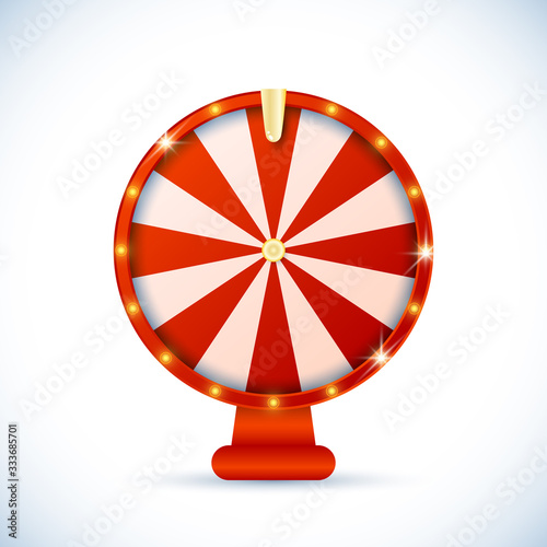 Realistic wheel of fortune isolated on white background. Gambling roulette and fortune wheel concept, casino prize and luck