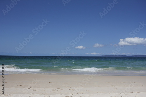 Tropical beach turquoise water in summer day. Bribie island. Australia 