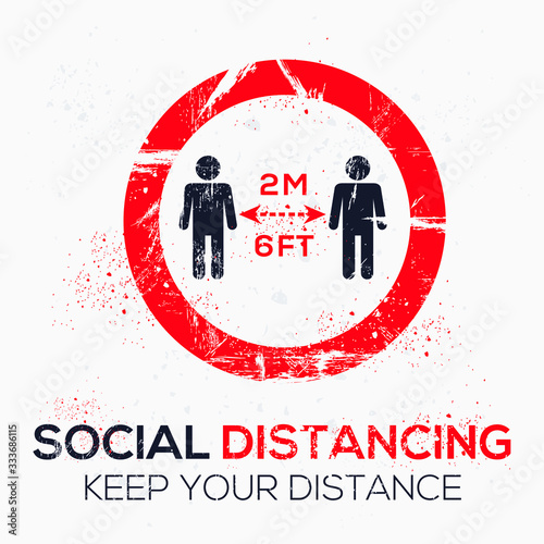 Warning sign (social distancing - keep your distance), vector illustration.