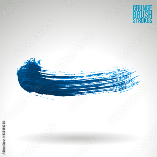 Blue brush stroke and texture. Grunge vector abstract hand - painted element. Underline and border design.